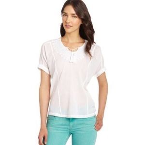 Lucky Brand Ambrosio Embroidered Knit Blouse Top S